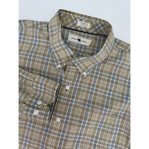 Onward Reserve Shirt Mens XL Brown Blue Plaid Button Up Classic Fit Long Sleeve